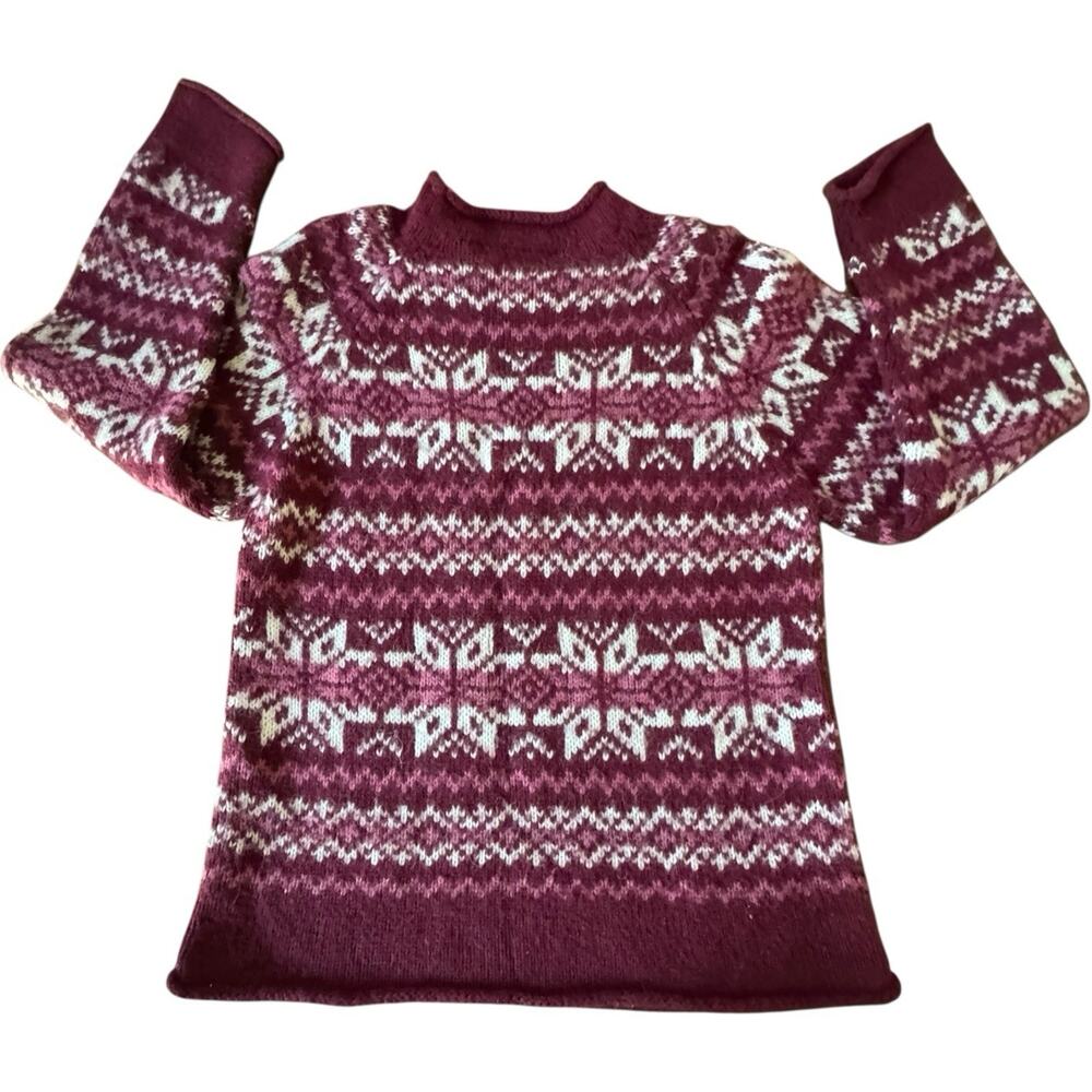 Women's Burgundy and White Patterned Sweater - Picture 3 of 9